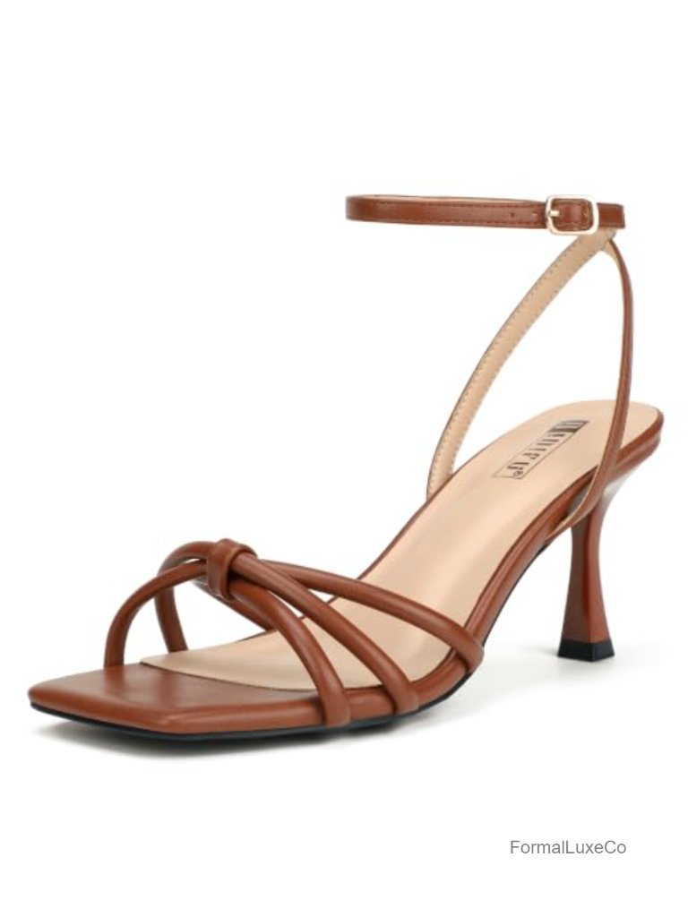 Square Open Toe Strappy Stiletto Heeled Sandals Ankle Strap Dress Shoes